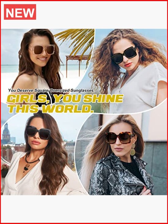 Oversized Square Frame Sunglasses Retro Vintage UV400 Protection main image 6